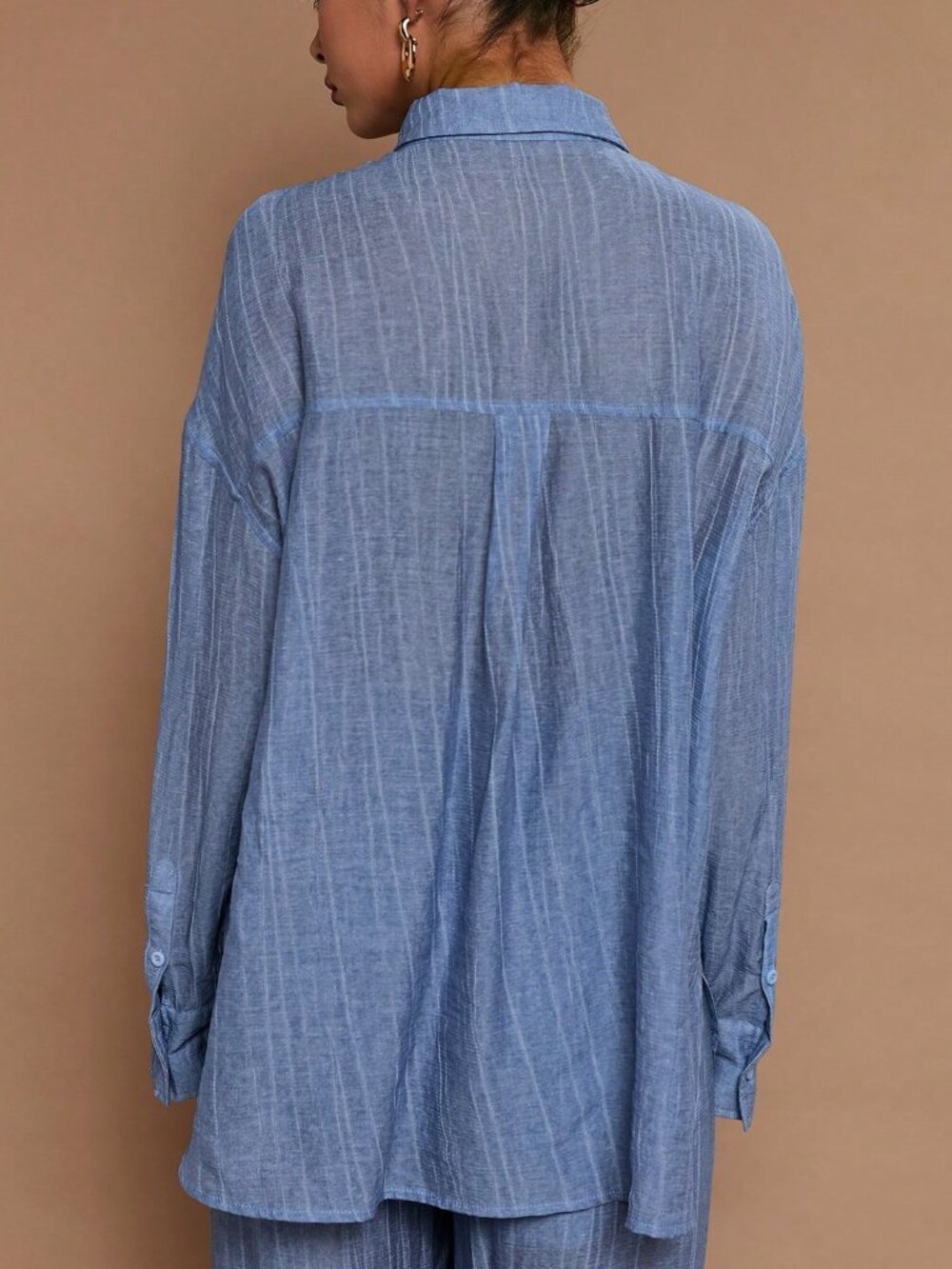 Baby Blue Casual Women's Long Sleeve Blouse - Picture 2 of 8